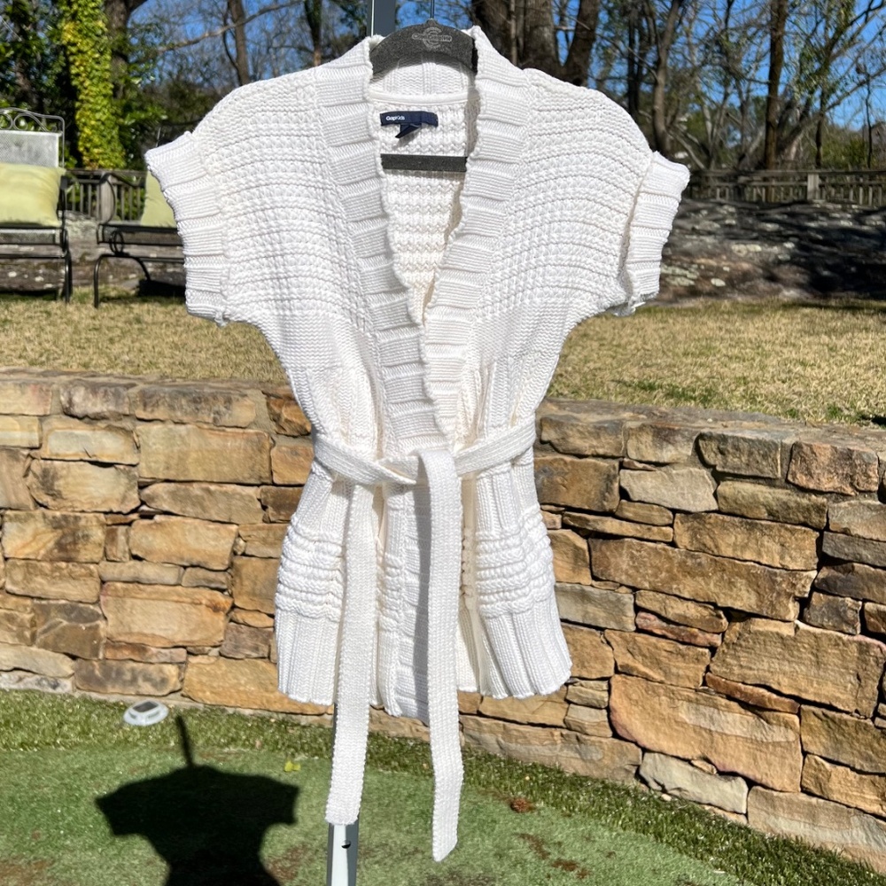 GAP Kids Winter White Short-Sleeve Wrap Sweater with Matching Tie Belt